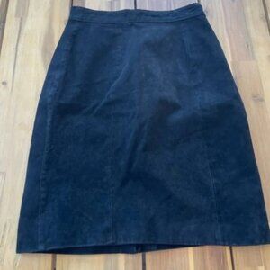 Vintage Black Suede Leather Pencil Skirt